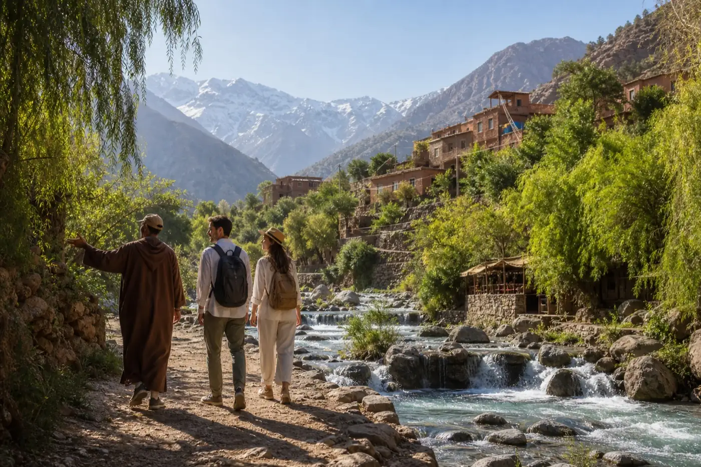 Ourika Valley river walk with guide and Atlas Mountains